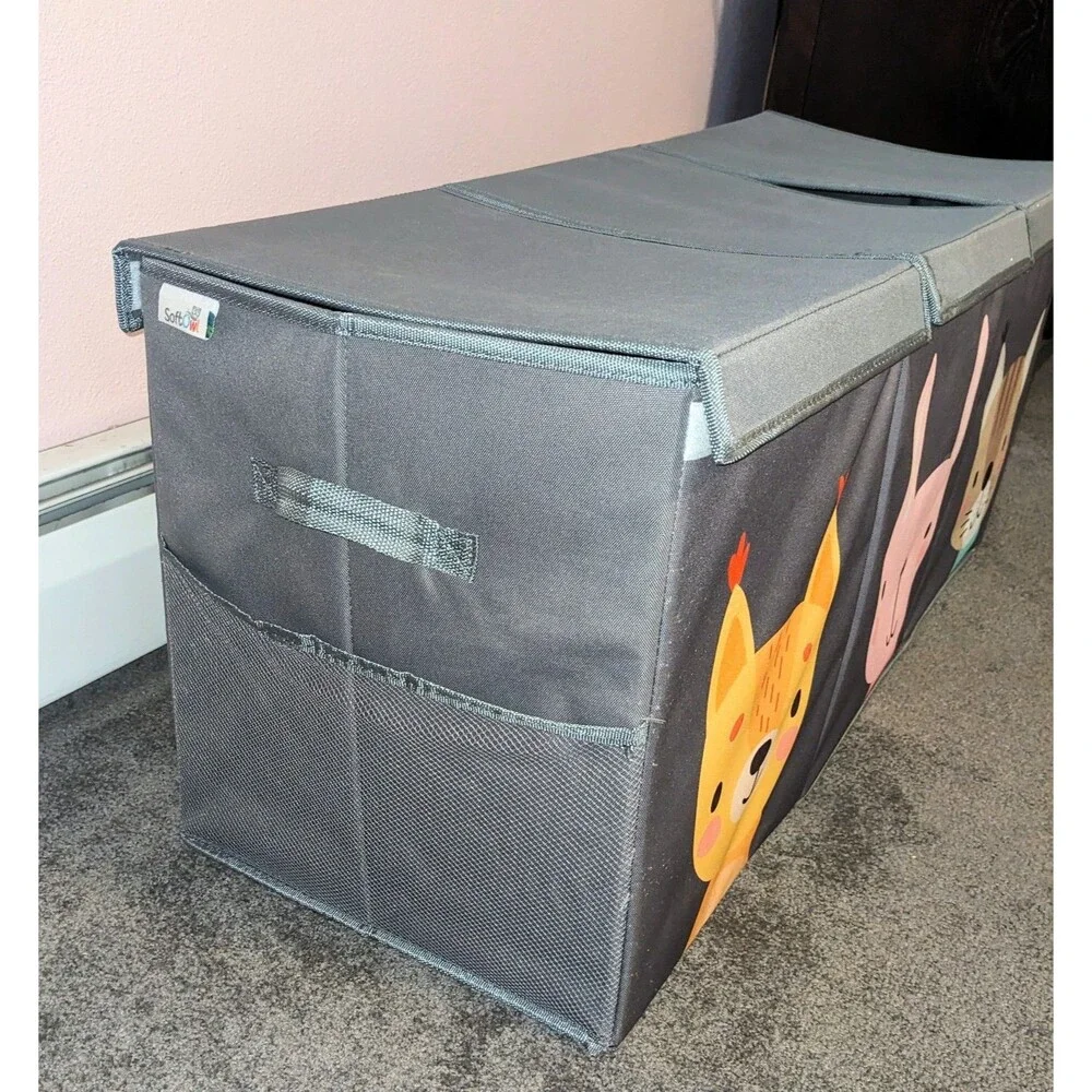 Softowl Collapsible Toy Chest Storage Box Gray Animals Extra Large 37